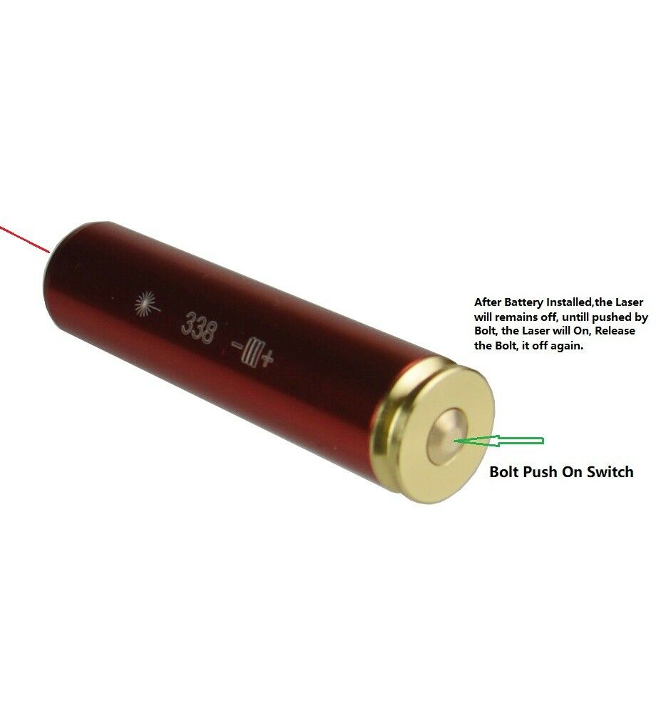 338 Lapua Catridge Laser Bore Sight Batteries TACBRO Cal .338 Lapua Laser Bore Sighter Boresight