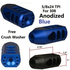 DB TAC Low Concussion Muzzle Brake Compensator 2.75" Tanker Style 5/8''x24 TPI Thread For .308 Blue Color