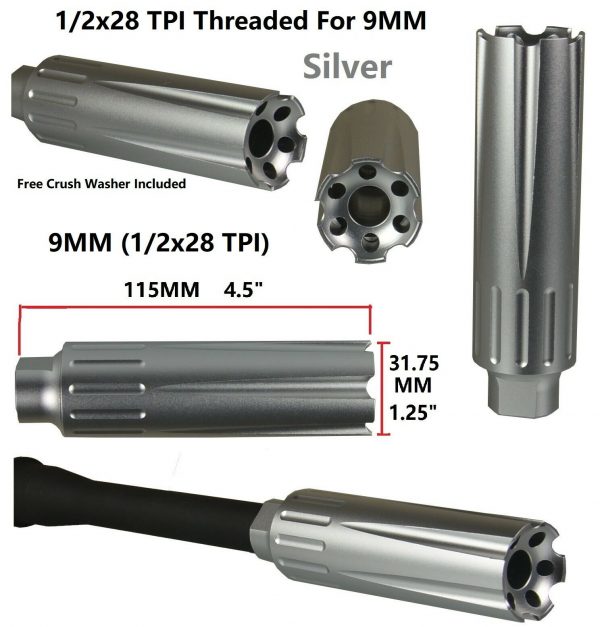 Aluminum Ruger 1022 1/2x28 Thread Tanker Style Muzzle Brake,Crush Washer Silver 