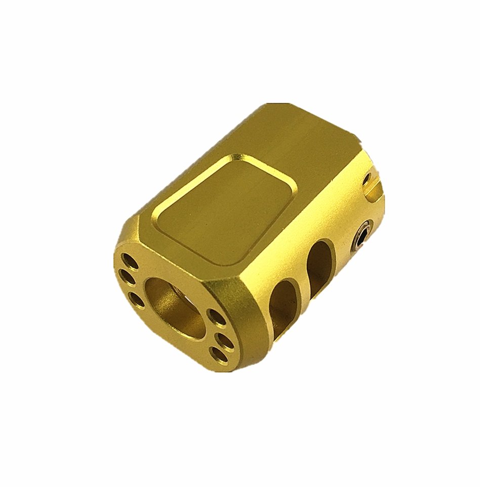 Gold Anodized Aluminum 1/2x28 TPI Muzzle Brake Compensator For 9mm Glock 