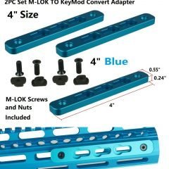 DB TAC 2PC Set 4 Inch Blue Anodized M-LOK to KeyMod Rail Section Converter Adapter Mount