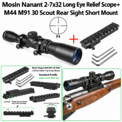 DB TAC 2-7x32 Long Eye Relief Scout Scope with Mosin Nagant M91/30 M44 M38 Mount w/ Rings