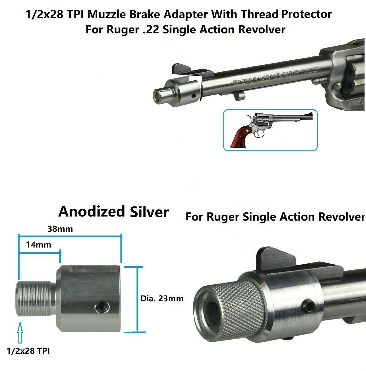 Blue Thread Protector Blue Aluminum Ruger 10/22 Muzzle Adapter 1/2x28 TPI 