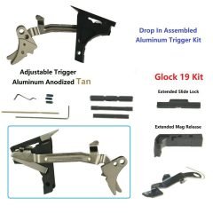 DB TAC Lower Parts Kit For GLOCK 19 Gen 1-3 9mm, Anodized Tan Aluminum Adjustable Trigger Polymer 80 Extended Release