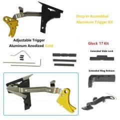 DB TAC Lower Parts Kit for GLOCK 17, Gen 1-3, and P80 With Adjustable Gold Trigger, Extended Release and Slide Lock