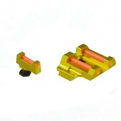 DB TAC Gold Aluminum Front and Rear Sight 6.5mm with Red Fiber Optic for GLOCK 17, 19, 22, 23, 24, 26, 27, 31, 34, 35, and 42, 43, 43X Slim Slide
