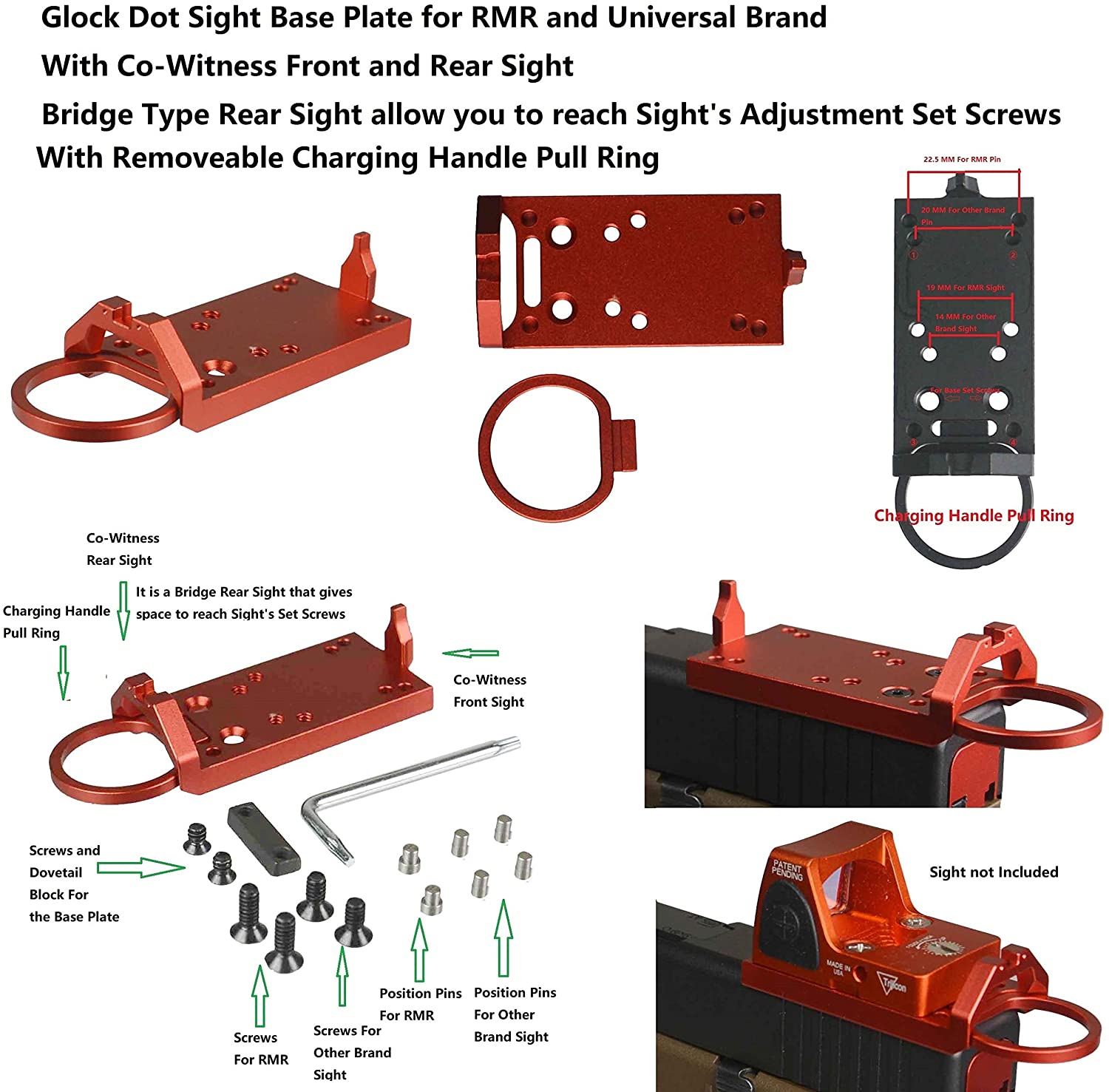 For Glock Universal Optic Mount Red Dot Sight Pistol Rear Sight Plate Base Mount 