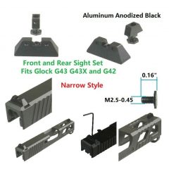 DB TAC Black Narrow Style Aluminum Front and Rear Sight With Black Dot for GLOCK 42, 43, 43X Slim Slide