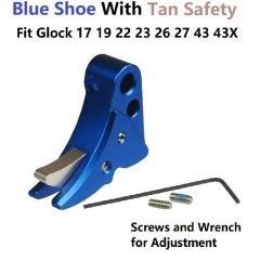 DB TAC Blue Color Trigger Shoe With Tan Color Safety For All Glock GEN 3-4 & GEN 5 models, from sub-compacts to large frames