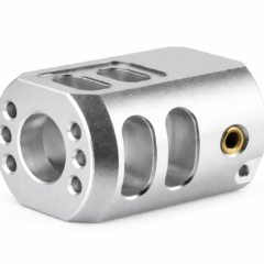 DB TAC 9/16x24 TPI Thread Muzzle Brake for .40 Cal Aluminum Silver Anodized Compensator