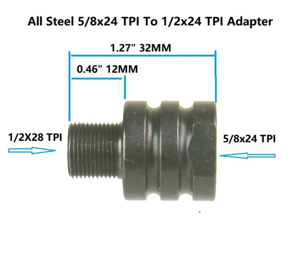 DB TAC 5/8x24 to 1/2x28 Thread Adapter Converter Black Steel - DB TAC