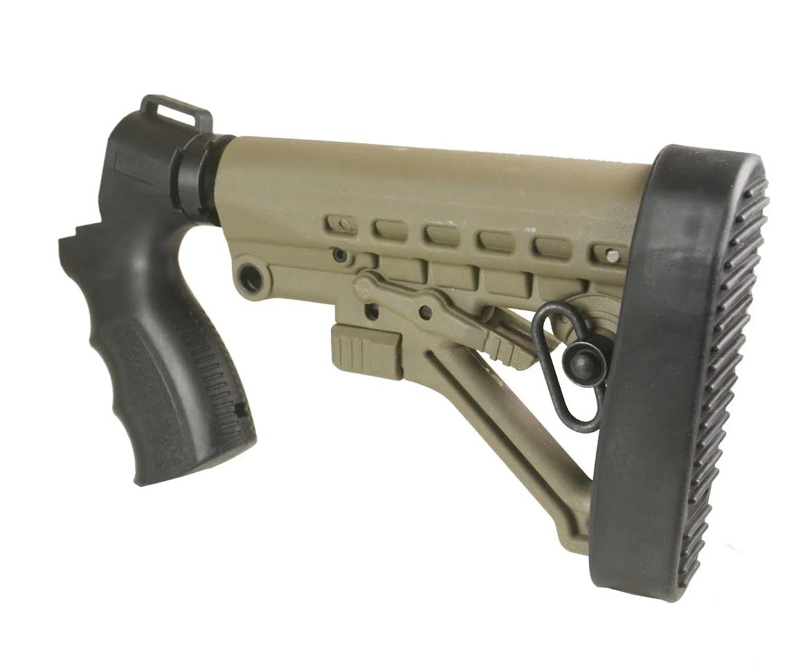 DB TAC Dark Tan Adjustable Stock & Black Pistol Grip for Mossberg 500 590 Maverick 88 12GA 20GA - Image 2