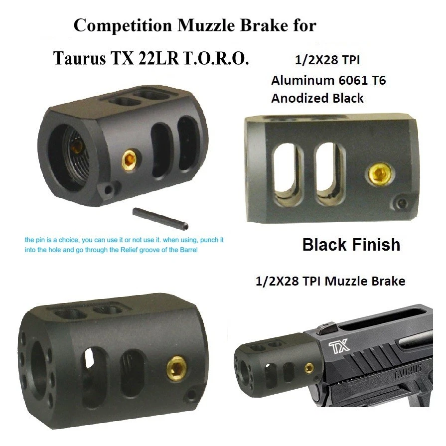 DB TAC Black Aluminum Muzzle Brake Compensator 1/2x28 TPI for Taurus TX22 .22LR - Image 2
