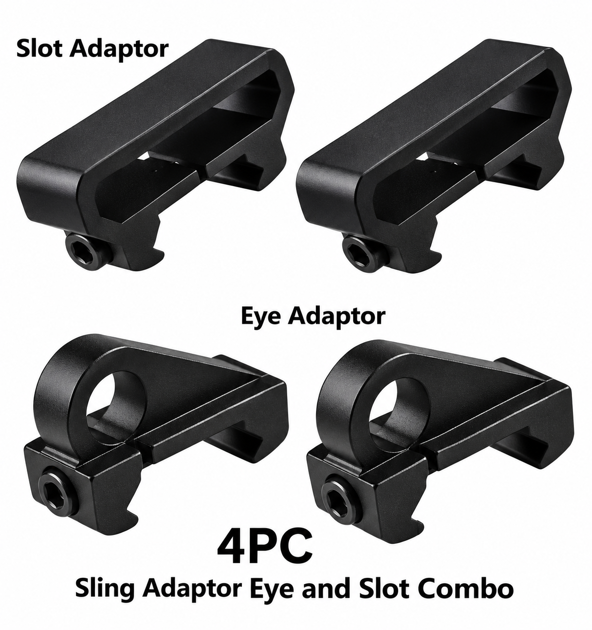 DB TAC 4PC Picatinny Weaver Rail Sling Adapter Mount – 2 Eye + 2 Slot Aluminum Black